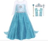 Joya Beauty® Elsa Verkleed Jurk met Ster | Glamour Jurk met sleep | Prinsessenjurk meisje | Verkleedjurk + Accessoires set | Blauw | Maat 134-140 (150) | Cadeau meisje