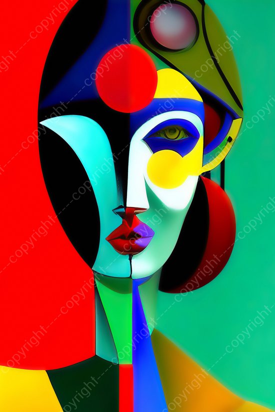 JJ-Art (Aluminium) 90x60 | Vrouw abstract - kunst - surrealistische Picasso  stijl -... | bol.com