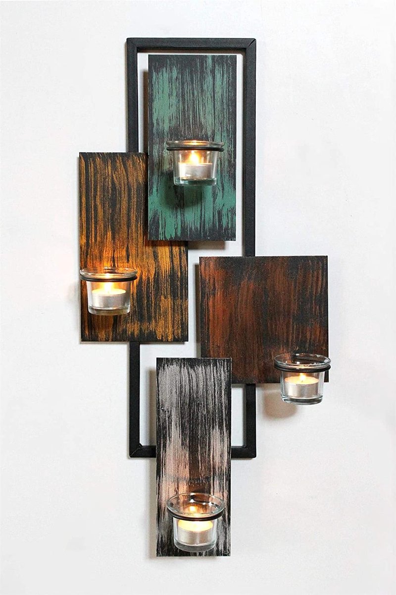 ‎DanDiBo DanDiBo Wandtheelichthouder van metaal, wandlamp, kaarsenhouder, zwart, 61 cm