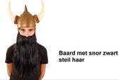 Barbe avec moustache 35 cm cheveux raides noir - party à thème Viking cool festival