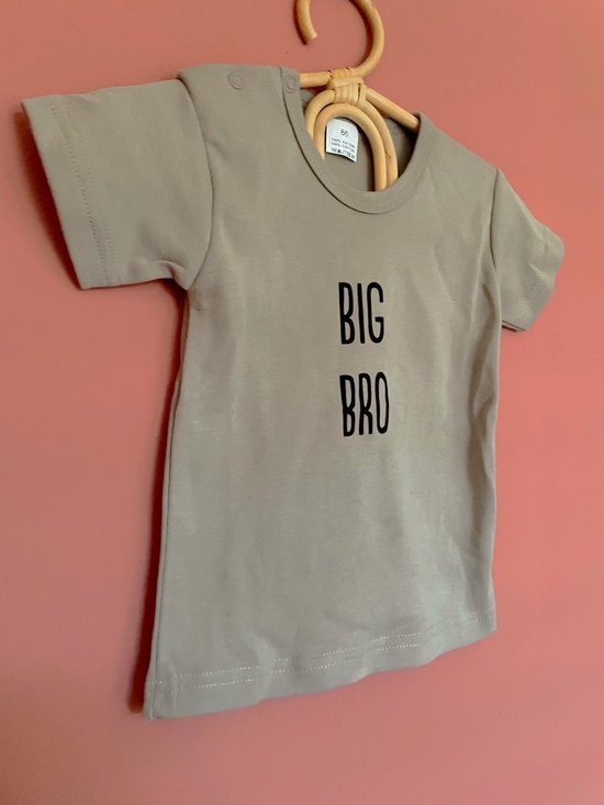 Little koekies - Big bro t-shirt taupe - Maat 80 - luxe kwaliteit - grote broer- zwangerschapsaankondiging - zwanger - broertje