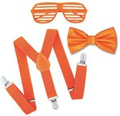 Ensemble déguisement de supporter Oranje/ Fête du Roi pour homme lunettes-bretelles-noeud papillon