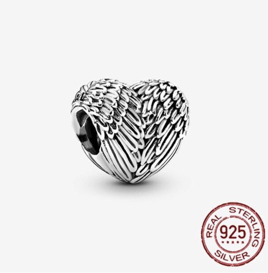 Fler® | 925 Sterling Zilver Bedels | Veren Hartjesbedel | Past op populaire bedel armbanden | armbandbedel | Kerst cadeau | Sinterklaas cadeau | Liefde | Hart bedel