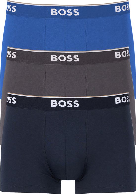 HUGO BOSS Power trunks (3-pack) - heren boxers kort - navy - blauw - grijs - Maat: S