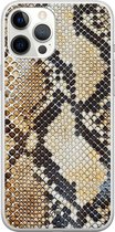 Casimoda® hoesje - Geschikt voor iPhone 12 Pro Max - Snake / Slangenprint bruin - Siliconen/TPU telefoonhoesje - Backcover - Slangenprint - Goudkleurig