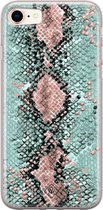 Casimoda® hoesje - Geschikt voor iPhone 8 - Slangenprint pastel mint - Siliconen/TPU telefoonhoesje - Backcover - Slangenprint - Mint