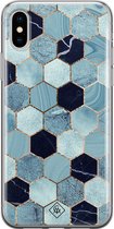 Casimoda® hoesje - Geschikt voor iPhone Xs Max - Blue Cubes - Siliconen/TPU telefoonhoesje - Backcover - Marmer - Blauw
