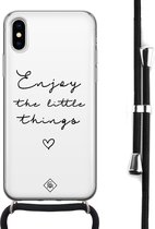 Casimoda® hoesje met koord - Geschikt voor iPhone Xs - Enjoy Life - Afneembaar koord - Siliconen/TPU - Wit