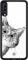 Casimoda® hoesje - Geschikt voor Samsung Galaxy A50 - Peekaboo - Luxe Hard Case Zwart - Backcover telefoonhoesje - Wit