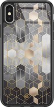 Casimoda® hoesje - Geschikt voor iPhone Xs - Grey Cubes - Luxe Hard Case Zwart - Backcover telefoonhoesje - Grijs