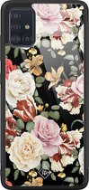 Casimoda® hoesje - Geschikt voor Samsung Galaxy A51 - Bloemen flowerpower - Luxe Hard Case Zwart - Backcover telefoonhoesje - Multi