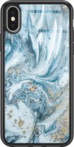 Casimoda® hoesje - Geschikt voor iPhone Xs - Marble Sea - Luxe Hard Case Zwart - Backcover telefoonhoesje - Blauw