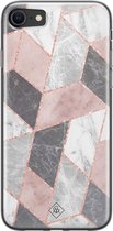 Casimoda® hoesje - Geschikt voor iPhone SE (2020) - Stone grid marmer / Abstract marble - Siliconen/TPU telefoonhoesje - Backcover - Geometrisch patroon - Roze