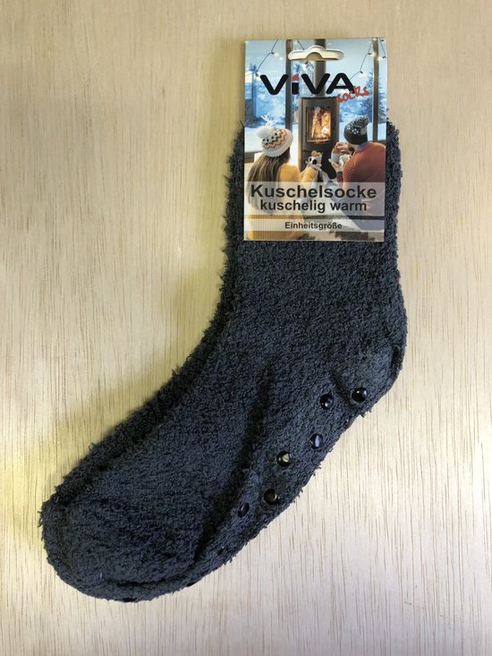 Warme sokken- Huissokken - knuffelsokken - MET ANTISLIP- onze size- Antraciet
