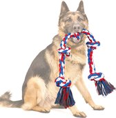 Viervoetjes - BigBoi - XXXL - Honden Touw - 100cm - 730 gram - Honden Speelgoed - HondenSpeeltjes - Rood/Wit/Blauw