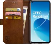 Rosso Element Book Case Wallet Hoesje Geschikt voor Oppo Reno 6 5G | Portemonnee | 3 Pasjes | Magneetsluiting | Stand Functie | Bruin