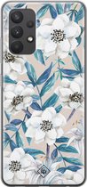 Casimoda® hoesje - Geschikt voor Samsung A32 4G - Bloemen / Floral blauw - Backcover - Siliconen/TPU - Blauw