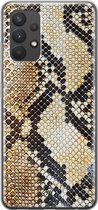 Casimoda® hoesje - Geschikt voor Samsung A32 4G - Snake / Slangenprint bruin - Backcover - Siliconen/TPU - Goudkleurig