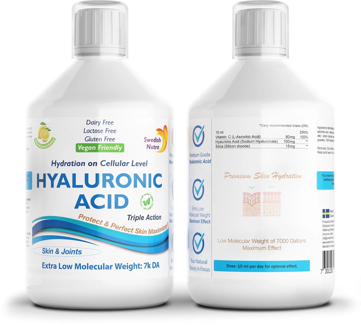 Goedkoopste Premium Vloeibare Hyaluronzuur supplement-Huidverzorging-tegen rimpels-Anti-aging-Voor een jeugdige uitstraling- Tegen droge huid-Huidelasticiteit-Soepele gewrichten-Ontstekingsremmend-Vegan-Glutenvrij-Suikervrij-Hydratatie op cellulair niveau-500 ml
