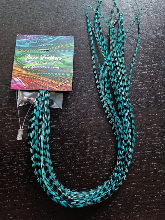 1 set van 20 XXL feather extensions 33cm t/m 45cm Grizzly blauw
