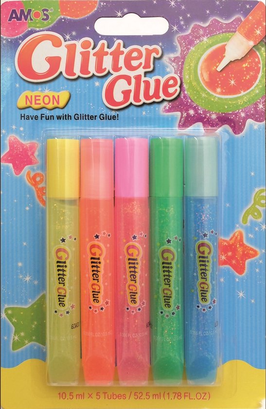 Graine Créative Glitter Glue Pennen Neon Kleuren set van 5 stuks
