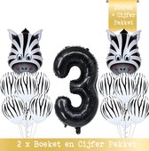 Snoes * Cijfer Ballon 3 Jaar Zebra Jungle Thema Ballon Boeketten Set van 15 Zebra Safari Verjaardag Folie en Latex ballonnen Hoera 3 Jaar Nummer Ballon