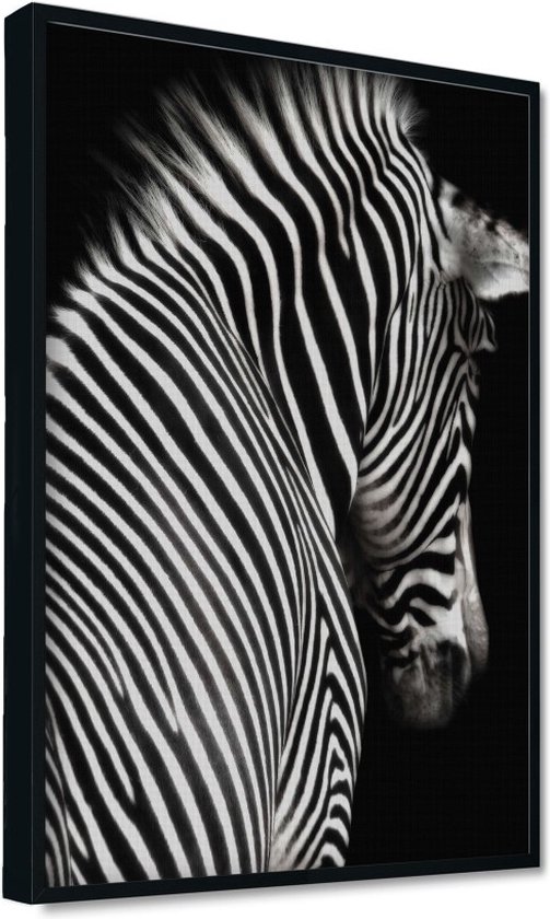 Akoestische panelen - Geluidsisolatie - Akoestische wandpanelen - Akoestisch schilderij AcousticPro® - paneel met zebra op zwarte achtergrond - design 210 - Premium - 70X100 - Wit- Wanddecoratie - woonkamer - geluidsdemper - studio schuim