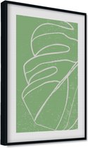 Akoestische panelen - Geluidsisolatie - Akoestische wandpanelen - Akoestisch schilderij AcousticPro® - paneel met getekend monstera blad - Design 62 - Basic - 100x70 - zwart- Wanddecoratie - woonkamer - geluidsdemper - studio schuim