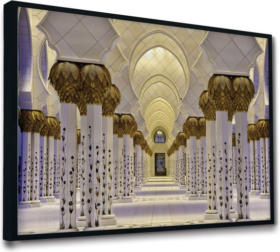 Akoestische panelen - Geluidsisolatie - Akoestische wandpanelen - Akoestisch schilderij AcousticPro® - paneel met de Sheikh Zayed Mosque - design 177 - Premium - 100x70 - Wit- Wanddecoratie - woonkamer - geluidsdemper - studio schuim