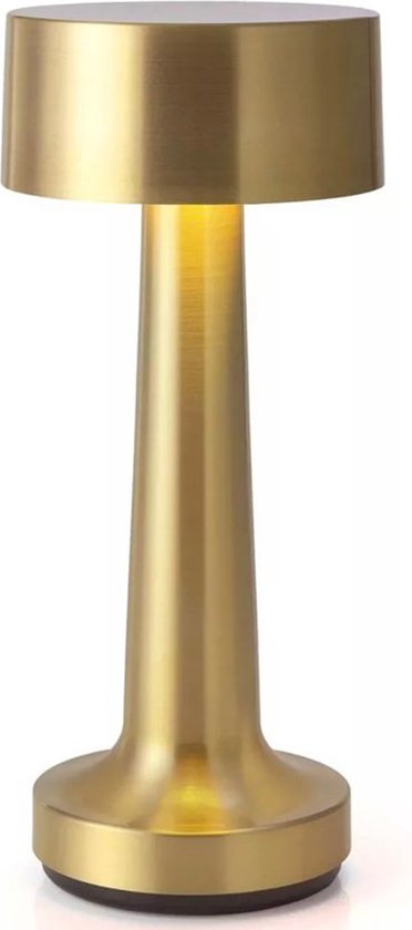 Lampe de table Goliving sur piles - Rechargeable et dimmable - Lampe tactile moderne dorée - Veilleuse sans fil