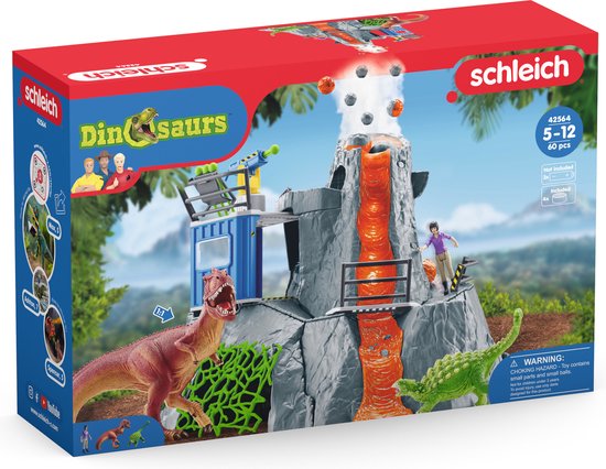 schleich DINOSAURS - De Grote Vulkaan Expeditie - Kinderspeelgoed - Dino Speelgoed - 2 Dinosaurussen en Uitbarstende Vulkaan - 60 Onderdelen