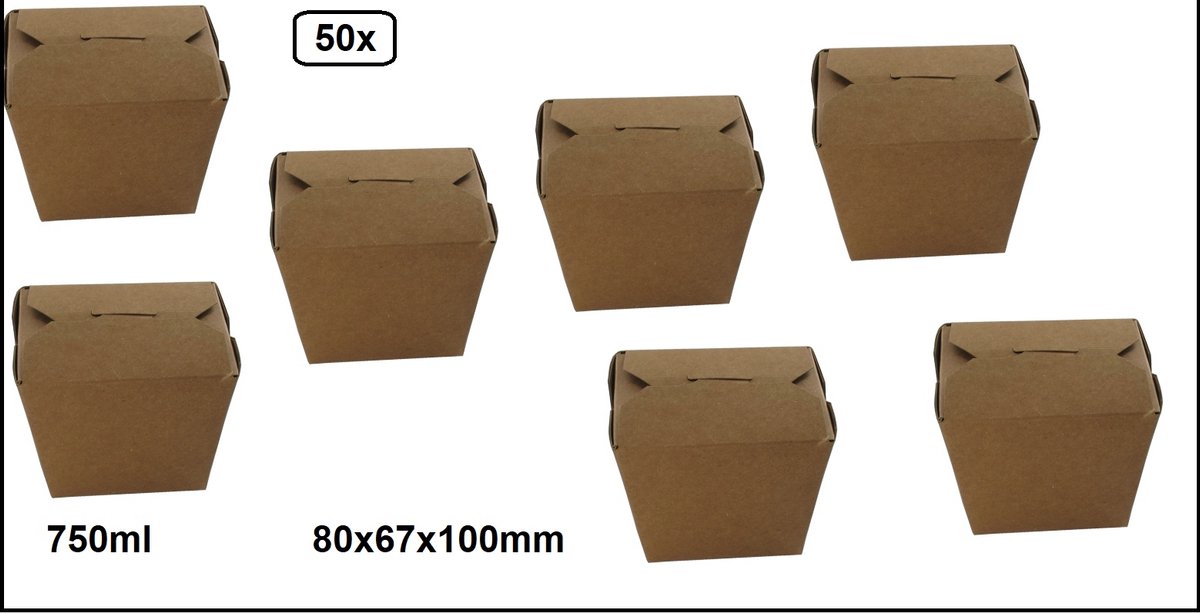 50x Noodle bak bruin karton 750ml - chinees japans indisch eten take away wokken