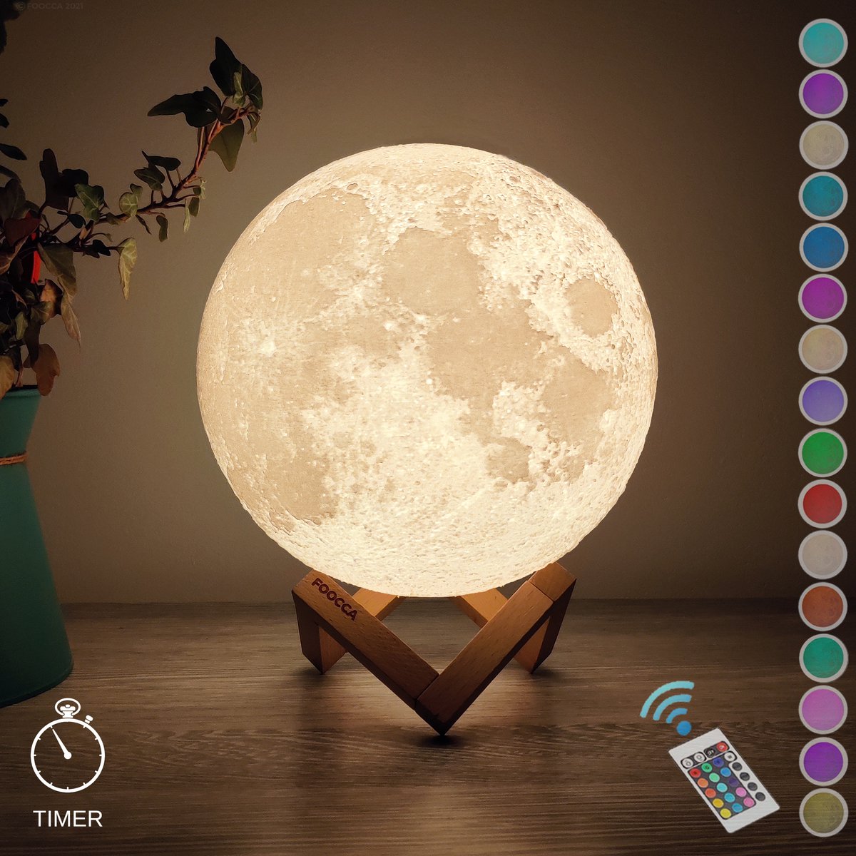 FOOCCA Lampe Lune 3D - 24 cm - Lampe de table - Batterie 15 à 89 heures -  Lampe lune