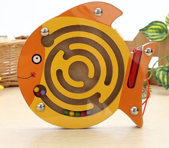 Afbeelding van het spel Montessori Magnetische Doolhof Puzzel - Vis - Oranje - Geel