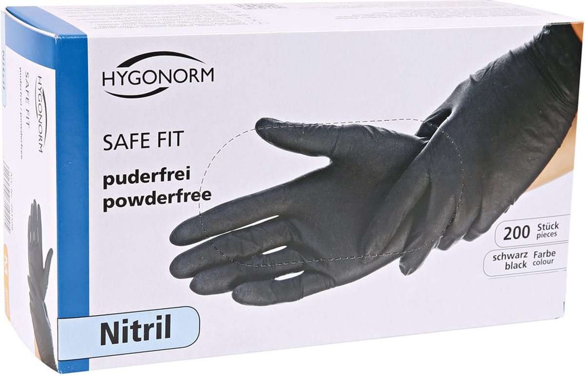 Goedkoopste Hygonorm zwarte wegwerp handschoenen nitril maat M - 200 stuks - poedervrij - latex vrij