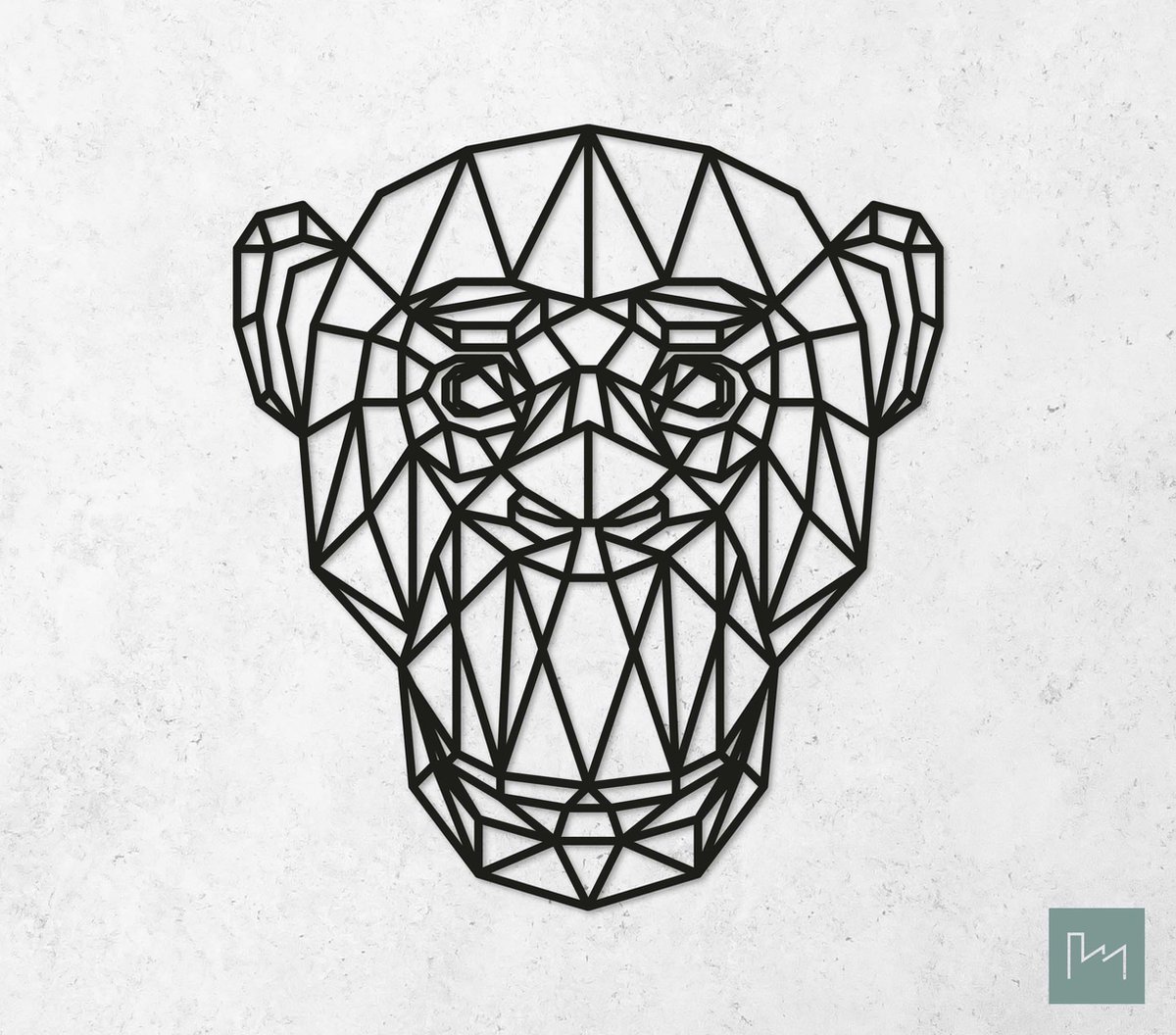 Laserfabrique Wanddecoratie - Geometrische Aap - XS - Brievenbusformaat - Zwart - Geometrische dieren en vormen - Houten dieren - Muurdecoratie - Line art - Wall art