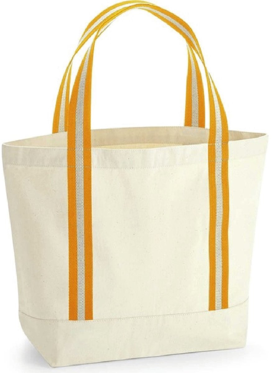 Big shopper - strandtas - weekendtas - kleur natural en amber - organisch katoen - 36 x 36 x 16 cm