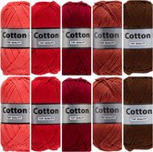 Cotton huit couleurs rouge/marron - paquet de fil de coton - 10 pelotes