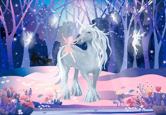 Fotobehangkoning - Fotobehang - Kinderbehang - Eenhoorn - Elfjes - Unicorn - Behang - 152.5 x 104 cm- Vliesbehang