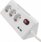 Bureau stekkerdoos met verlichting - Stekkerdoos met USB en Led lamp - Verdeelstekker met 3 stopcontacten en 2 USB - Randaarde - Wit