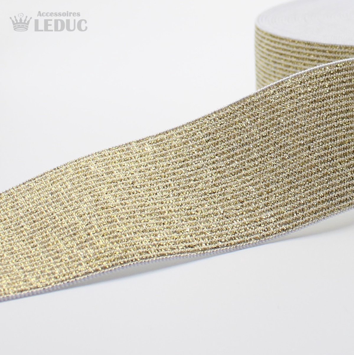 10 Meter LUREX ELASTIEK, Breedte 25MM, Kleur GOUD/WIT