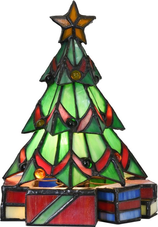 Tiffany Tafellamp Kerstboom 17*17*23 cm  Groen Glas Tiffany Bureaulamp Tiffany Lampen Glas in Lood