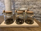 Étagère à thé avec 3 pots et cuillère en bois 200 millilitres pour Thee (remplacement de la boîte à thé) MeubelZwagerij