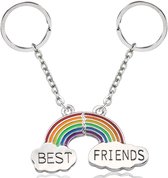 Bixorp Friends Friendship Keychain pour 2 avec arc-en-ciel argenté - Acier inoxydable / Acier inoxydable - Best Friends BFF Gift for Her