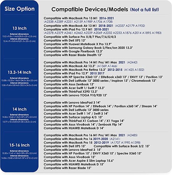 Housse de transport pour ordinateur portable compatible avec MacBook Air,  MacBook Pro 14/M1, 13,5 Surface Book 3/Laptop 4, HP Envy 13, Chromebook