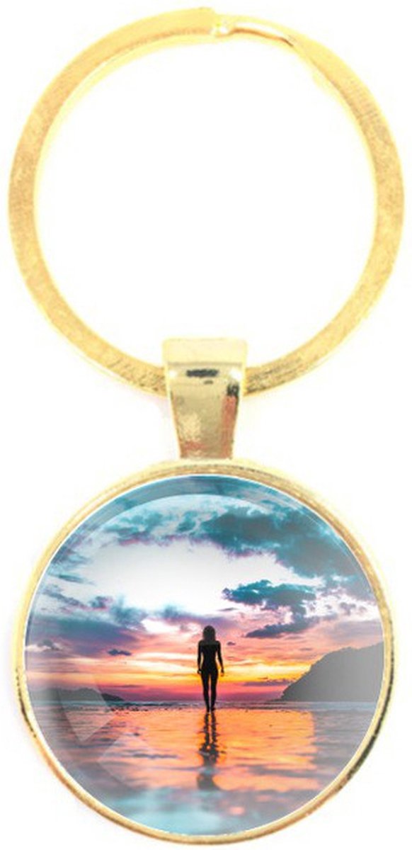 Sleutelhanger Glas - Dame Op Strand