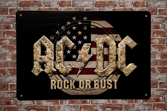 Wandbord - ACDC Rock - Metalen wandbord - Mancave - Mancave decoratie - Retro - Metalen borden - Metal sign - Bar decoratie - Tekst bord - Wandborden – Bar - Wand Decoratie - Metalen bord - UV best