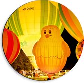 WallClassics - Dibond Muurcirkel - Gekleurde en Verlichte Ballonnen - 40x40 cm Foto op Aluminium Muurcirkel (met ophangsysteem)