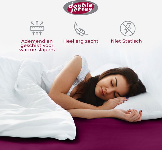 Double Jersey Hoeslaken - Hoeslaken 180x200+30 cm - 100% Katoen  Burgundy