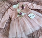 luxe feestjurk-bruidsjurk-doopjurk-doopkleding-bruidsmeisjes-doopsel-bruiloft-verjaardag-fotoshoot-tule jurk met jasje-baby jurk-tweedelige set-effen katoenen jurk met bloemetjes- roze kleur - maat 86 - 18 maanden